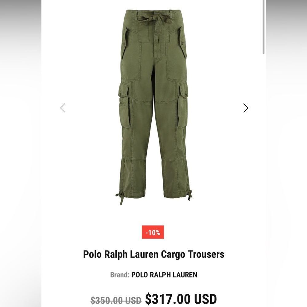 POLO RALPH LAUREN Runway Line Linen Blend Twill Cargo Pant in Army Green Sz 6 - Picture 4 of 14